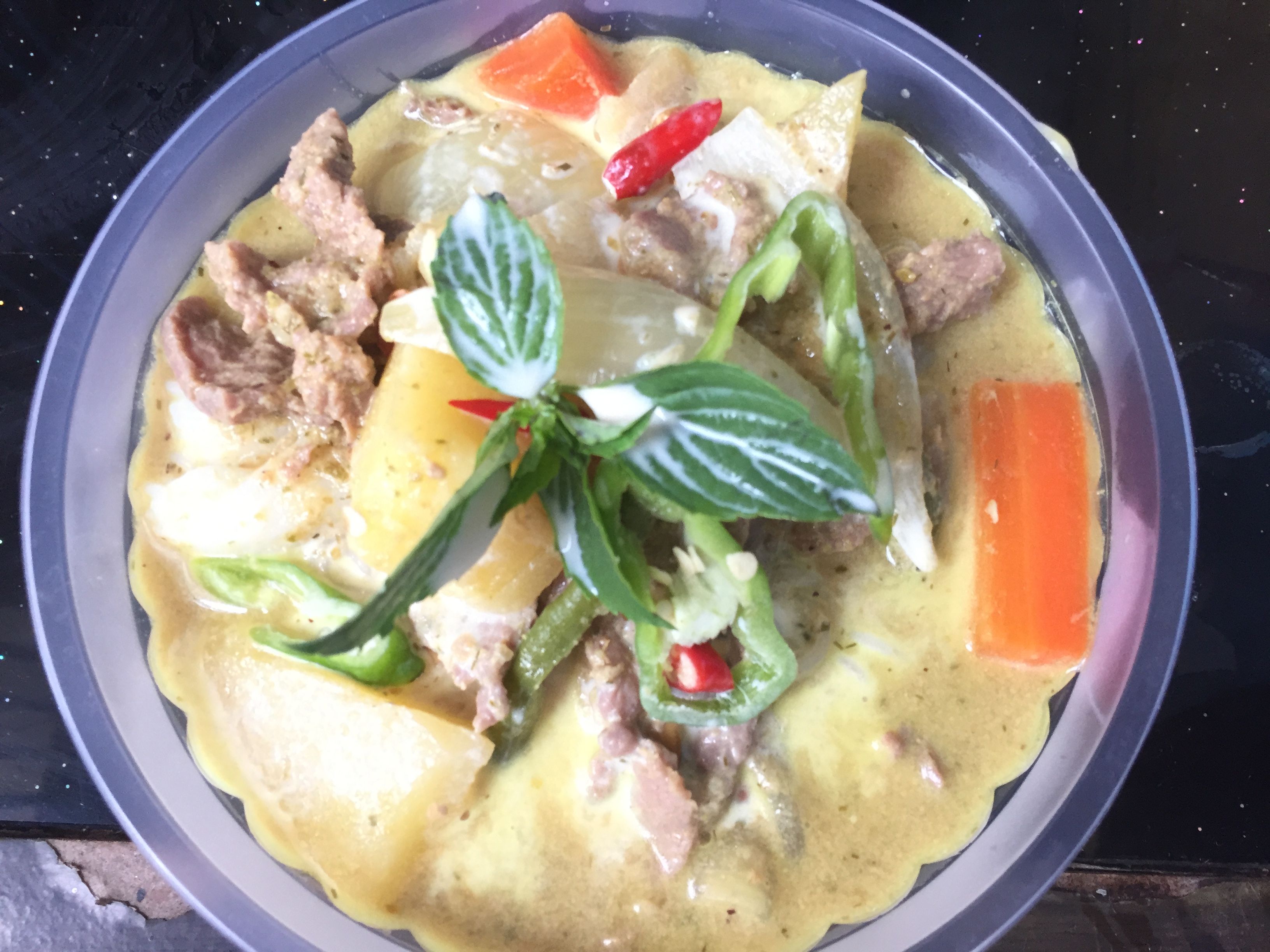 Num banh chok or Khmer noodle with beef curry