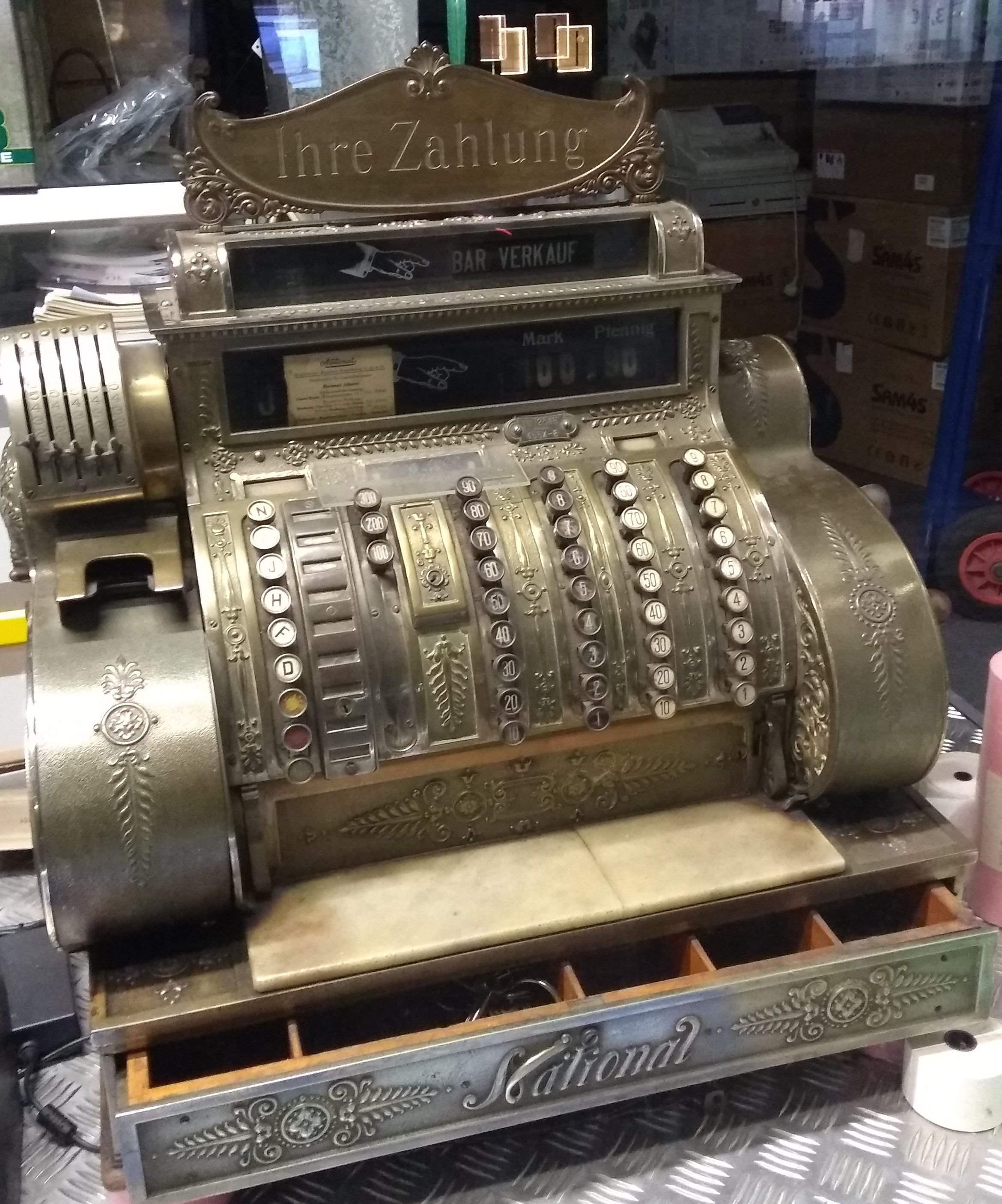 An old cash register in a shop we walked by