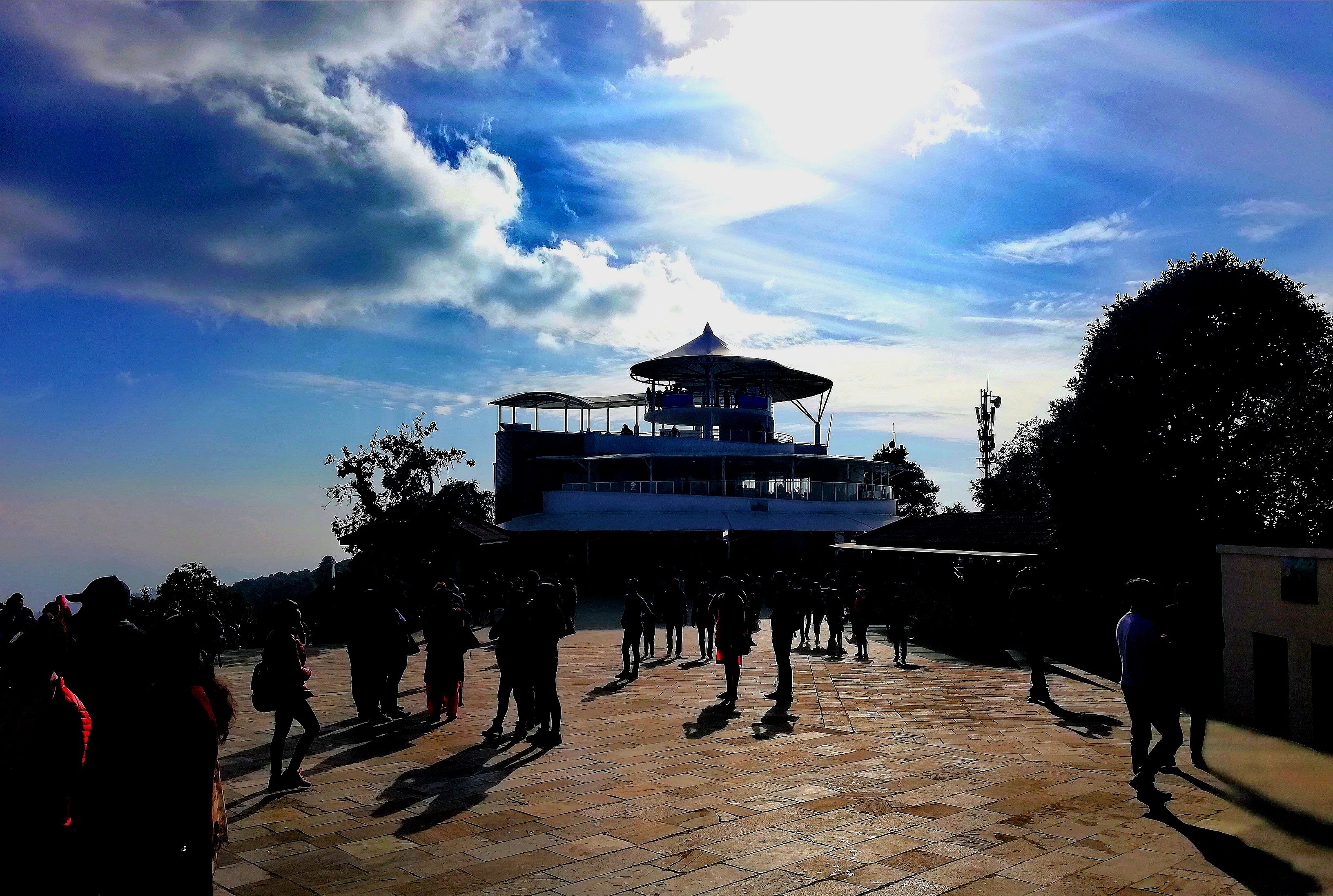 A photo shows visitors and the premises of Chandragiri Hills, Nepal.