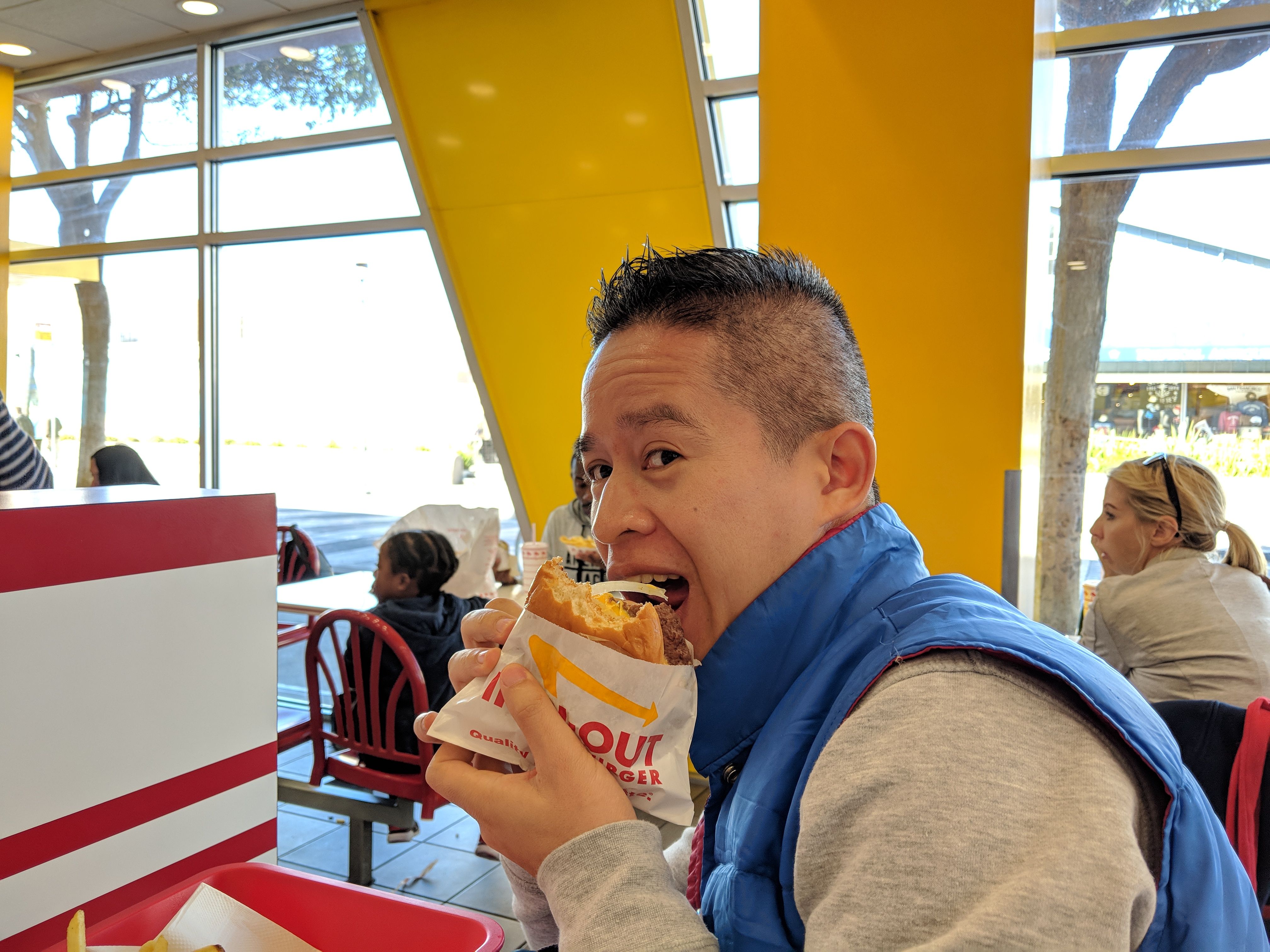 Me eating In N Out burger
