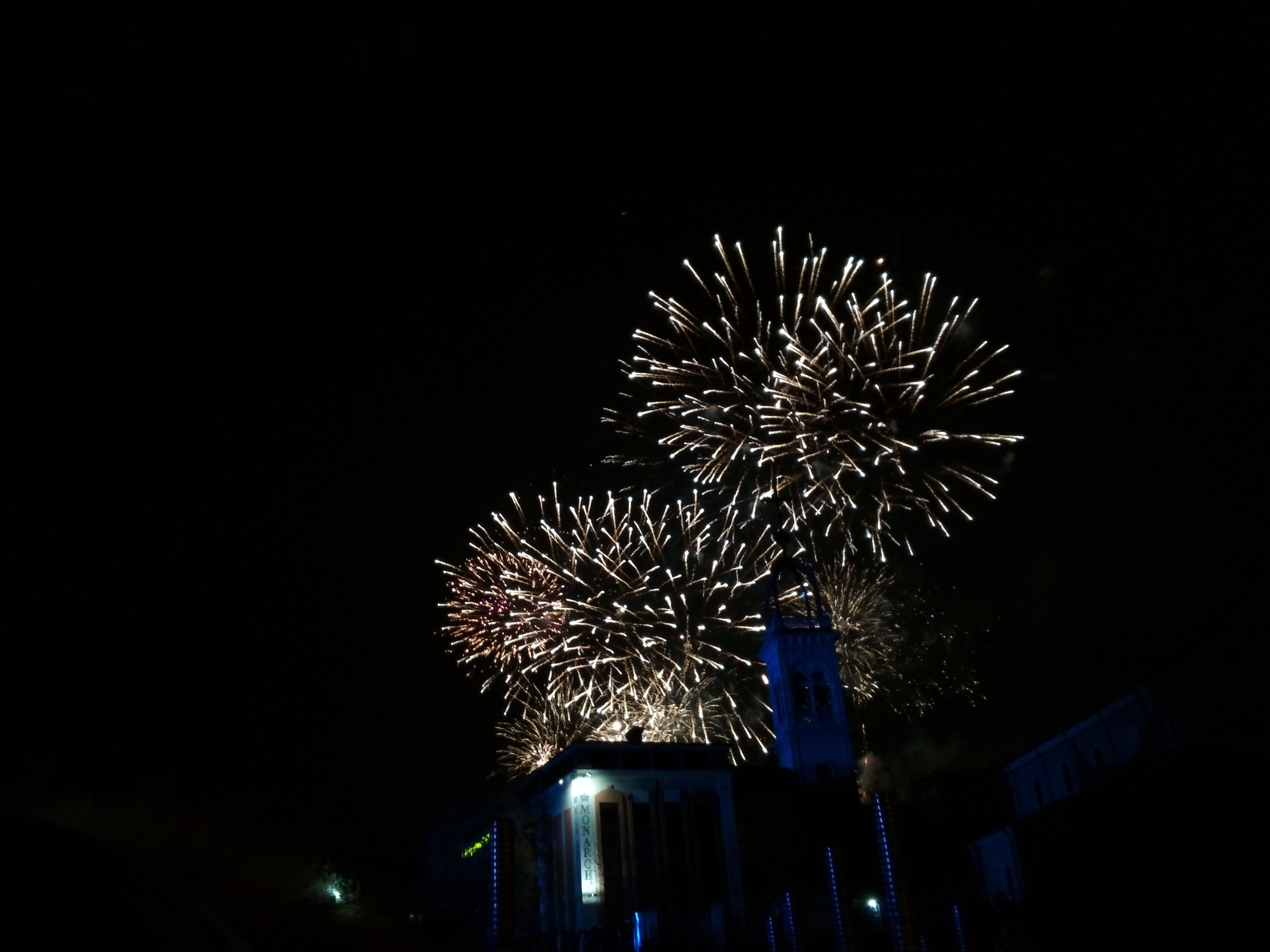 Caption: A night photo of fireworks over a cathedral in Plovdiv, Bulgaria. (Local Guide @DeniGu)