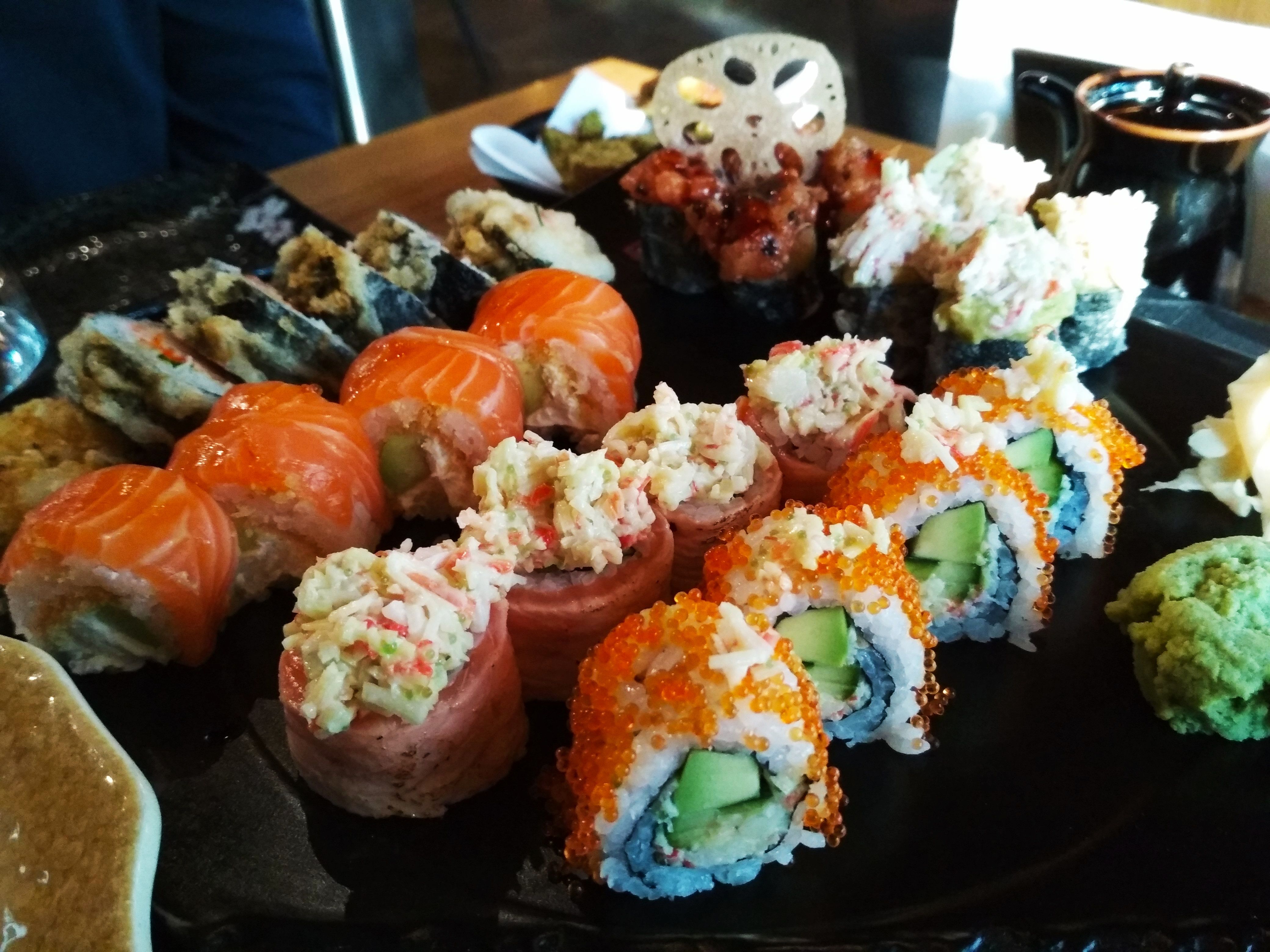 Caption: A photo of a platter with various sushi rolls at Umami in Sofia, Bulgaria. (Local Guide @DeniGu)