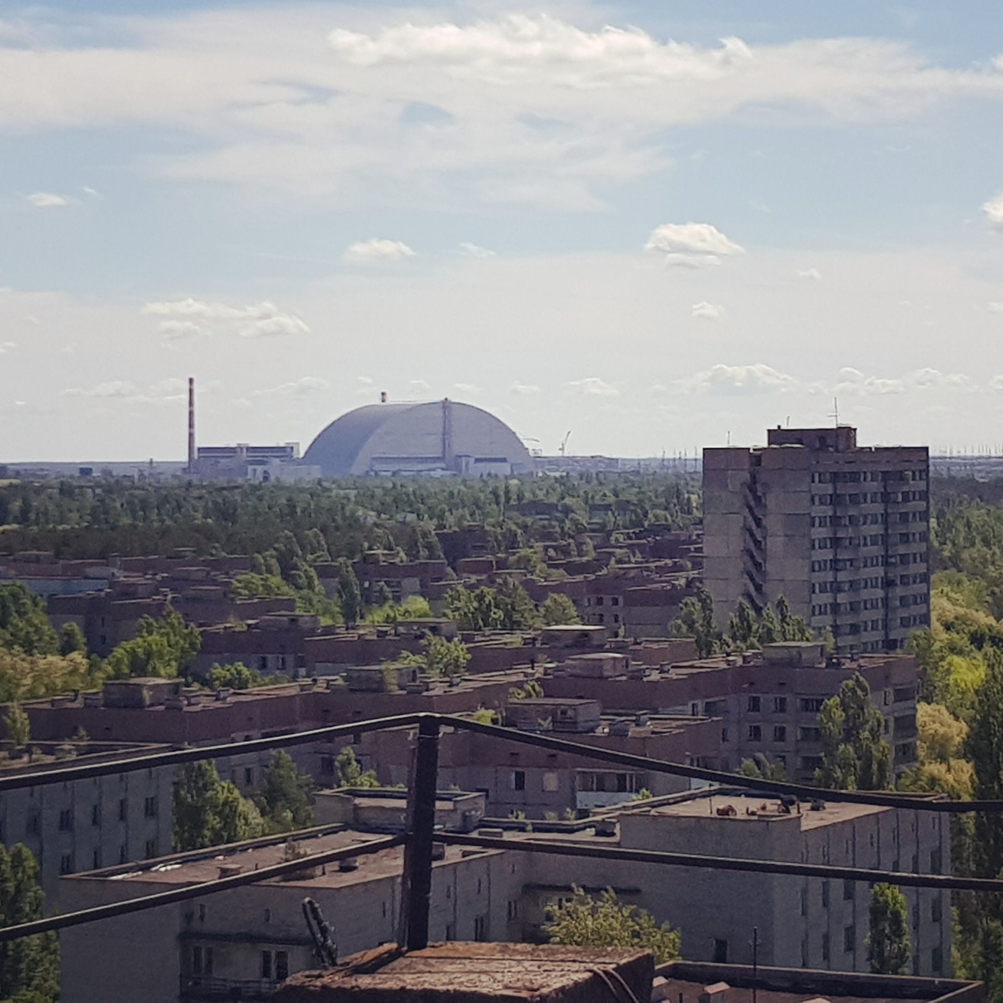 View from the roof  in Pripyat at the new Sarcophagus.