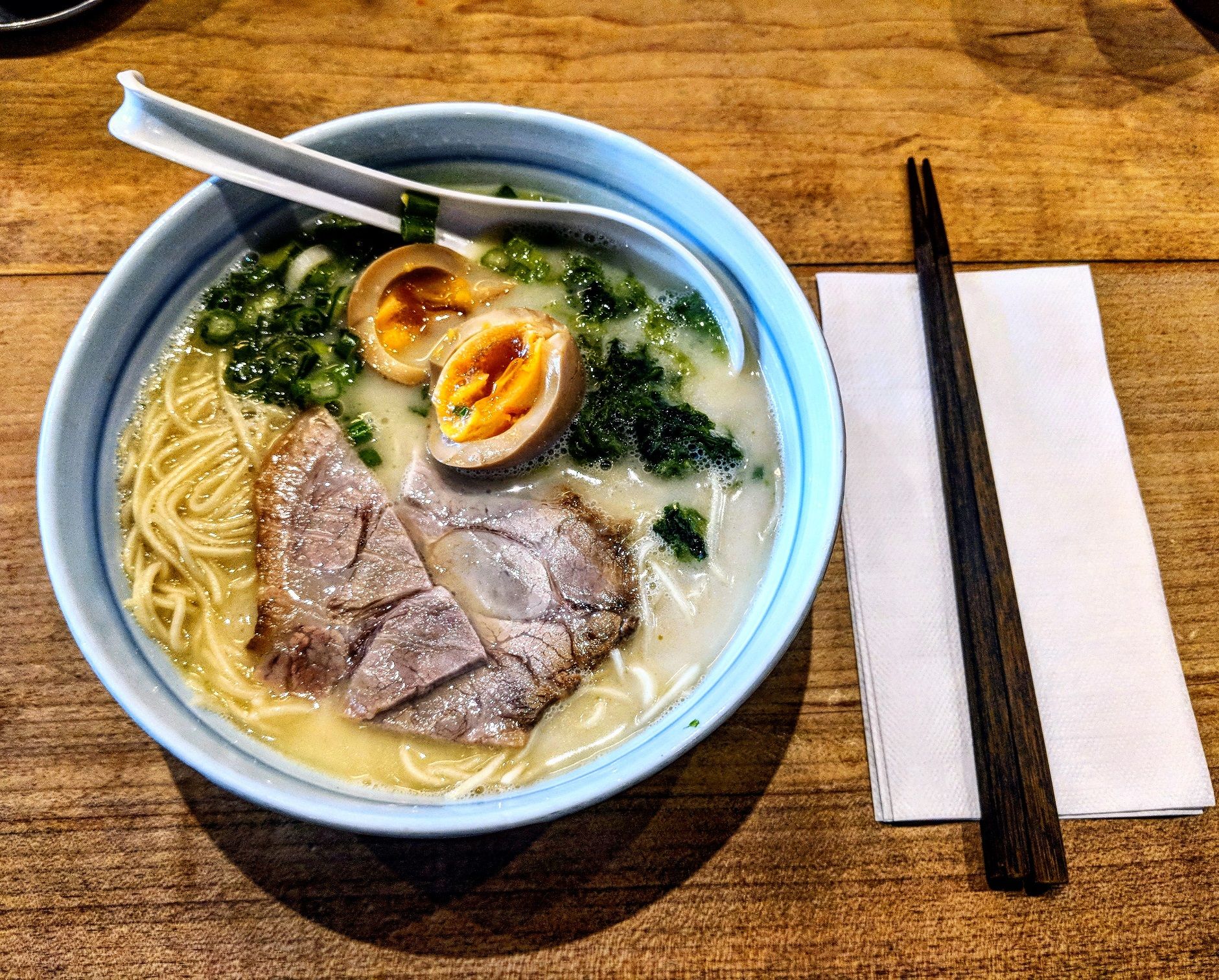 Chicken broth ramen with a seasoned egg.