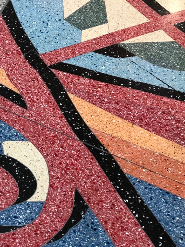 Bilbao, In a wide shot it is just a nice floor, but close up it takes on a whole different character. Shot with an iPhone 8+. in a shopping mall in Bilbao, Spain. The juxtaposition of the colors made this an interesting shot.