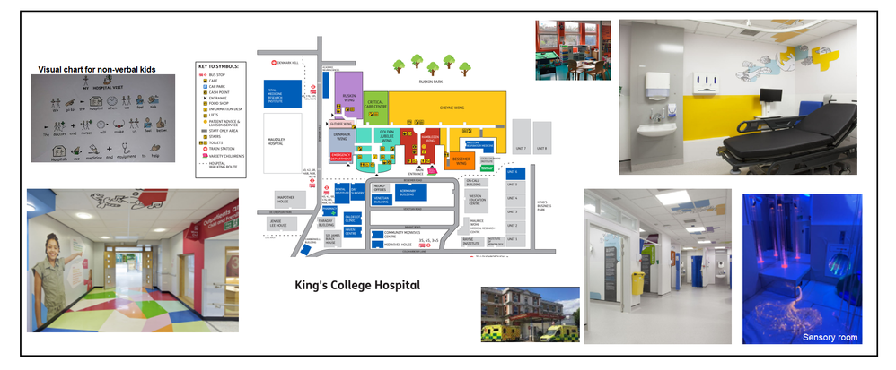 Caption : A collage of photos of the King college hospital, London. Map photo credit : King's College London.