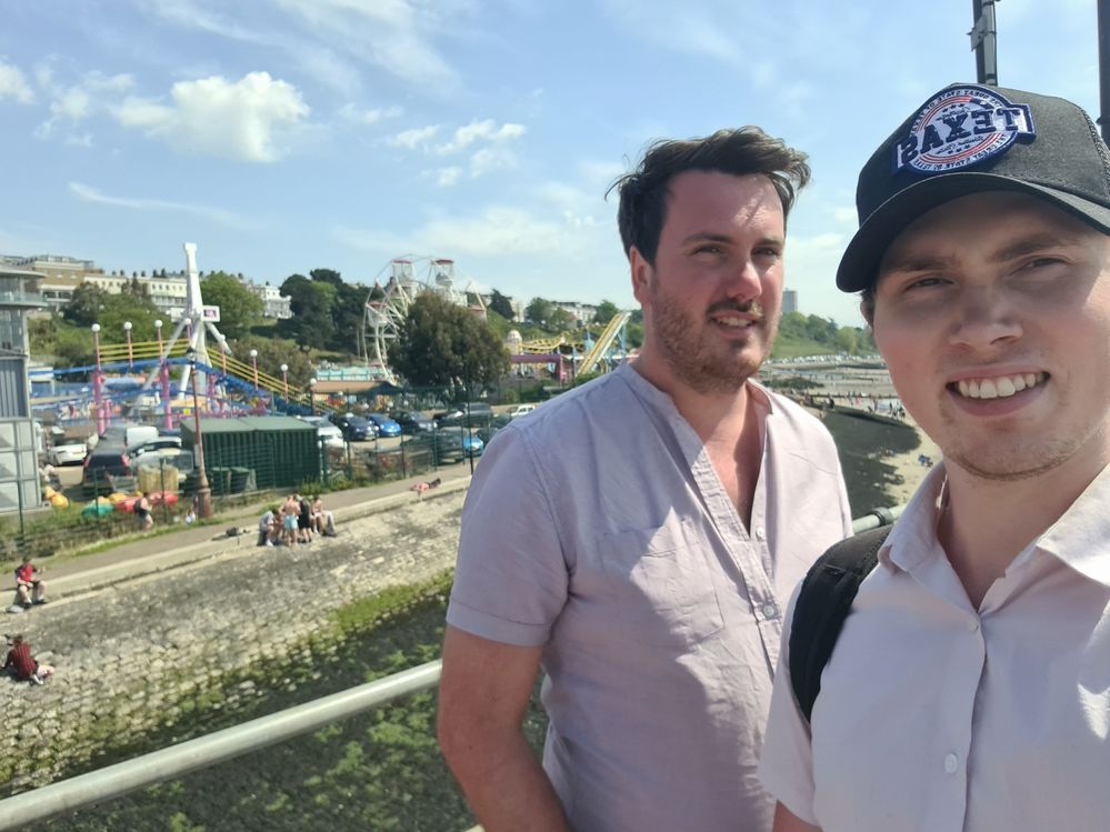 Caption: A photo of Nick and his partner at the Southend Pier and Railway in Southend-on-Sea, UK. (Local Guide @HeyitsNicho)