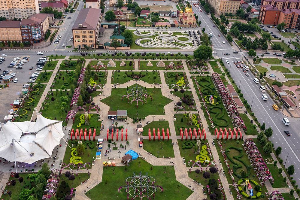Park of Flowers from a bird's eye view, Grozny, Chechnya