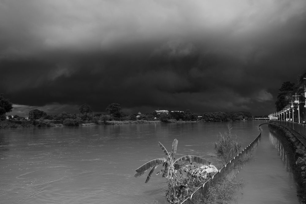 Storm clouds shroud the horizon. Kok River, Chiang Rai