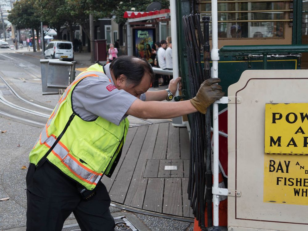 Hand turning a Muni Cable Car