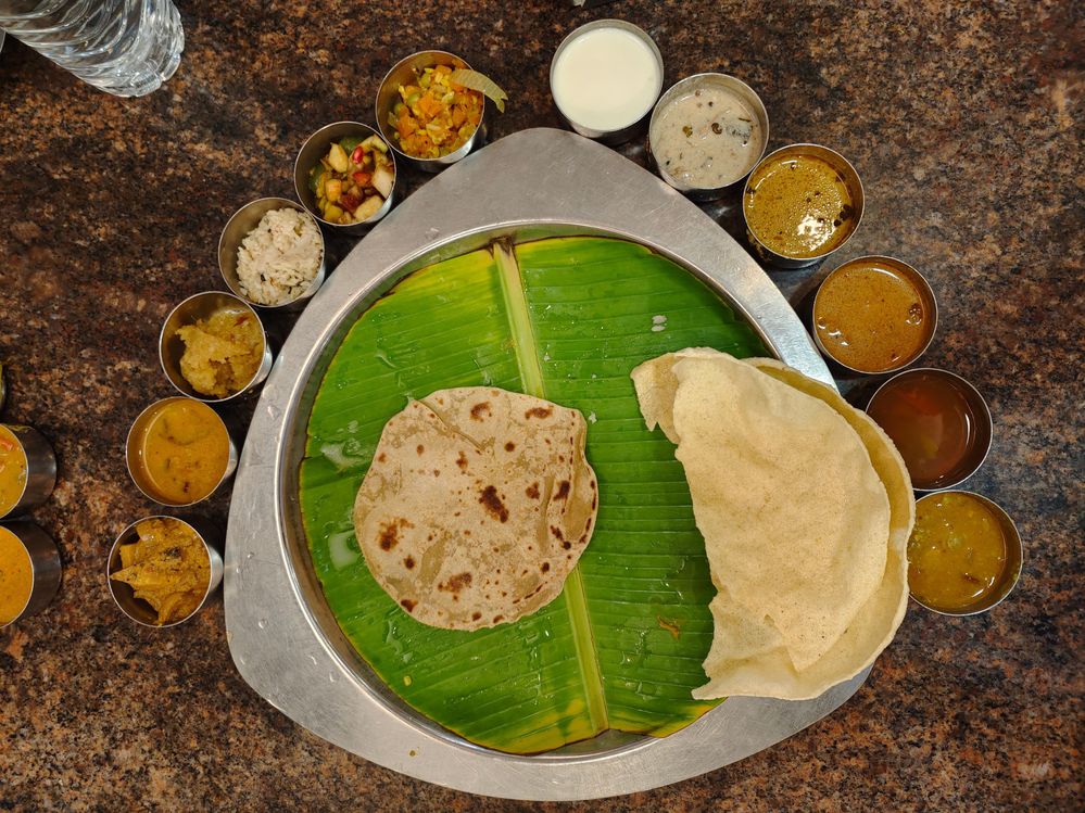 South Indian Thali Meals starting with Chapatti & rice later.