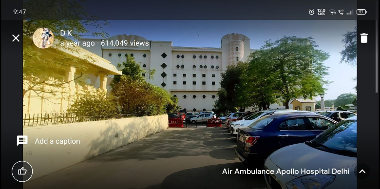 Caption: @Trail_blazer's Star Photo of Air Ambulance Apollo Hospital Delhi uploaded onto Google Maps on 2020-11-01 and showing star views of 614,049 as at 2022-10-08