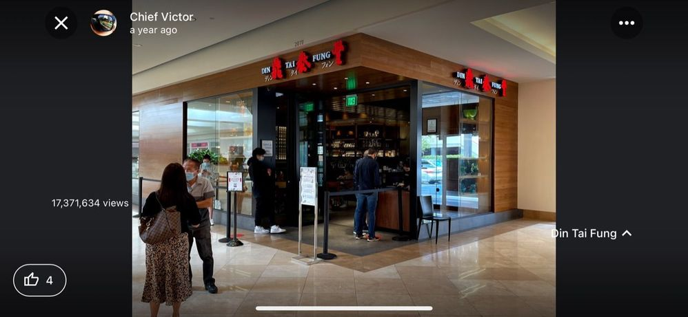 Caption: @chiefzero's Star Photo of Din Tai Fung uploaded onto Google Maps on 2021-05-02 and showing star views of 17,371,634 as at 2022-10-15