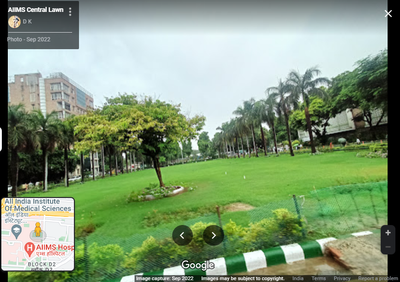 Caption: @Trail_blazer's Star Photo of AIIMS Central Lawn uploaded onto Google Maps on 2022-09-08 and showing star views of 462,673 as at 2022-12-08
