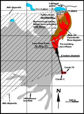 Sketched map by volcanologists from  OVSICORI-UNA of the eruption of August 2000