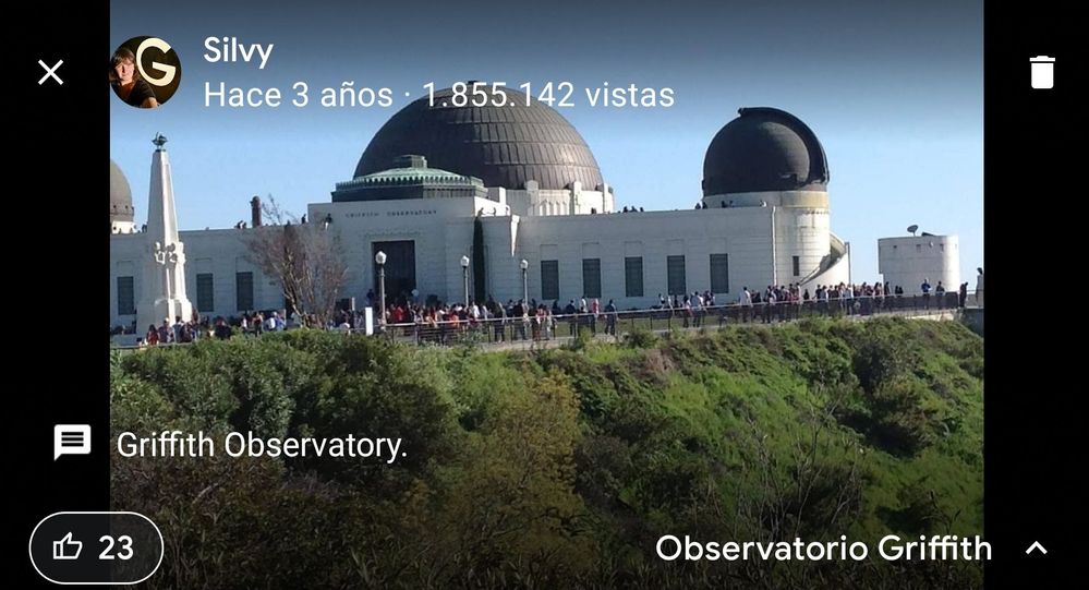 Caption: @SilvyC's Star Photo of Griffith Observatory uploaded onto Google Maps on July 2019 and showing star views of 1,855,142 as at 12 January, 2023