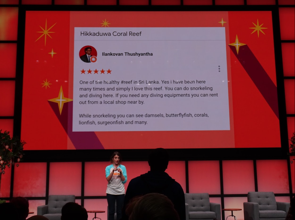 Caption: Jaime Lyn reviewing a review  written by Ilankovan at Connect Live 2019