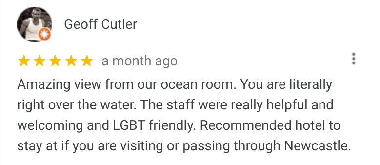Caption: A screenshot of Geoff’s review of the “NOAH'S on the beach” hotel, mentioning inclusive details.