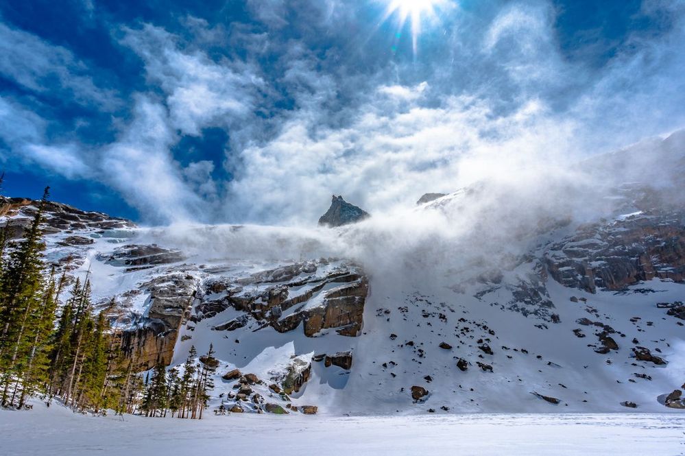 Caption: A photo of snow and fog at Black Lake in Rocky Mountain National Park. (Courtesy of Local Guide Jeremy Janus)