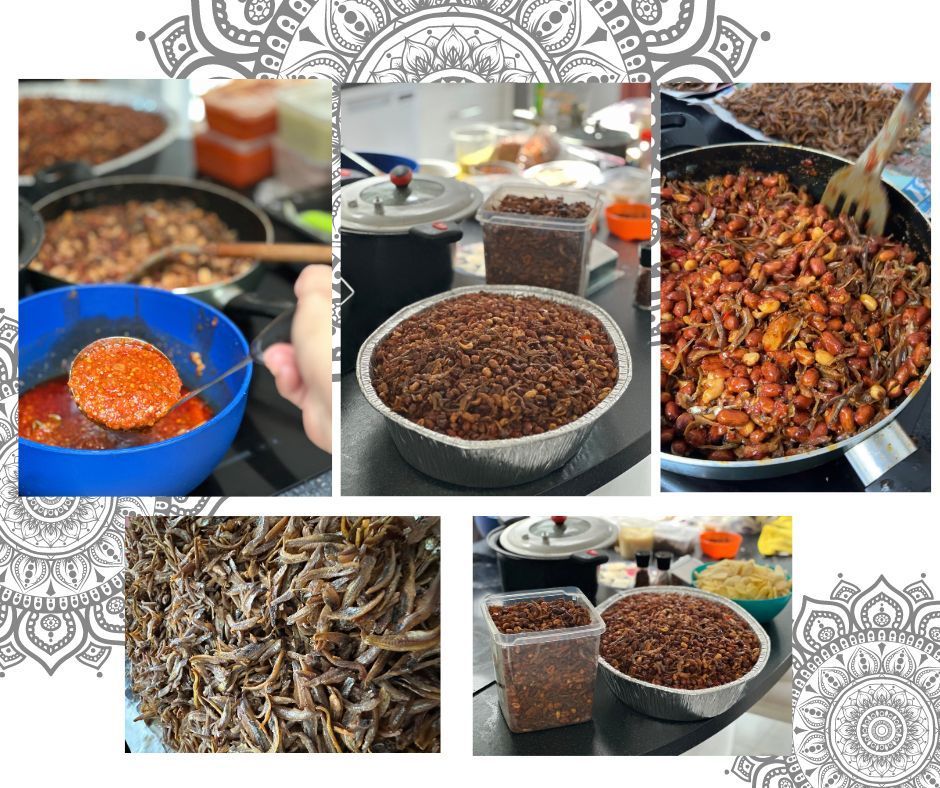Caption: a collage of photos of the process of cooking sambal goreng teri by LG @indahnuria