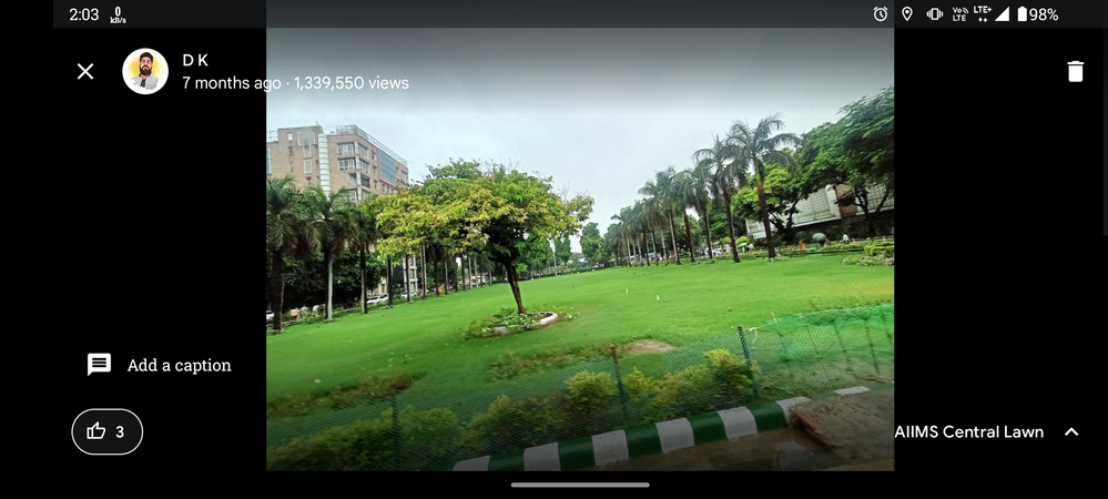Caption: @Trail_blazer's Star Photo of AIIMS CENTRAL LAWN uploaded onto Google Maps on 2022-09-08 and showing star views of 1,339,550 as at 2023-04-27