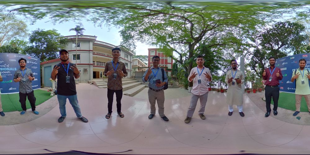 Caption: 360 degree group photo of meet up participants in Nazrul Institute Center, Cumilla