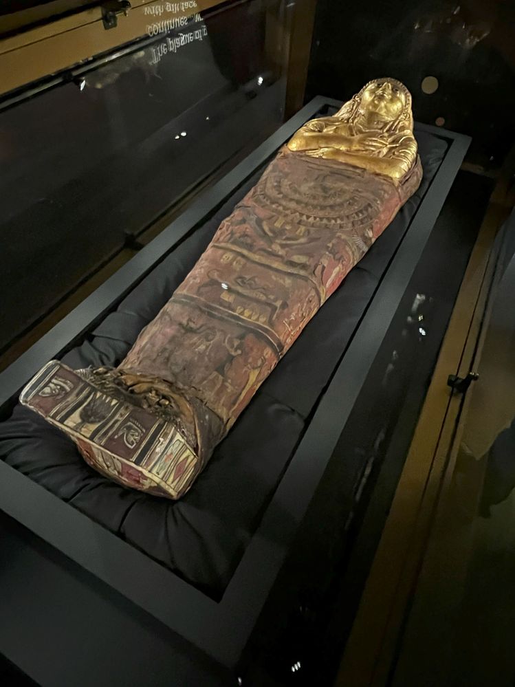 Caption: A Golden Mummy, one of the exhibits in the  Egyptian Exhibition.