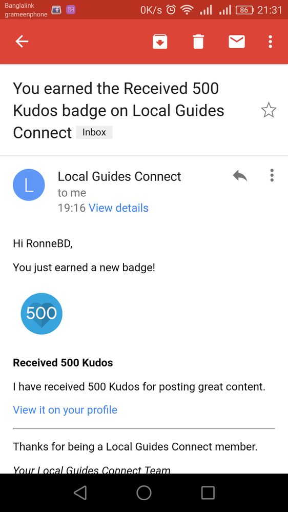 500 kudos received badge email