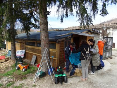 March 11, 2017 - (very) temporary house in Norcia countryside - helping the volunteers to distribute goods
