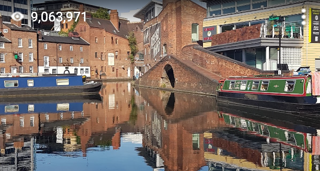 @RussKH's Photo of the canal in Birmingham uploaded onto Google Maps on 2017-08 and showing views of 9,063,971 as a 2023-06-28