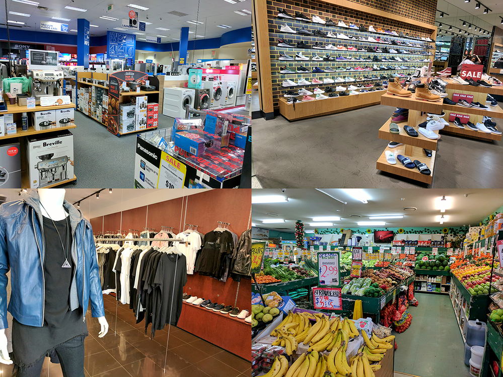 Examples of how I would take photos in an electronics store (Bing Lee), shoe store (Hype DC), fashion store and fruit market. They're still pretty wide though.
