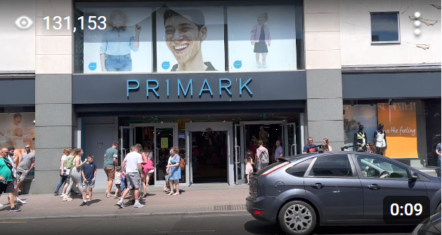 Caption: @nigelfreeney's Star Video of Primark uploaded onto Google Maps on 2022-08-01 and showing star views of 131,153 as at 2023-11-28
