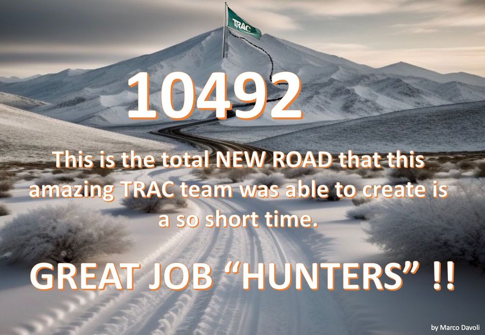 Caption: A few words of write up from @MarcoDavoli our statistician. The number of roads we added in 2 weeks 10,492. Please also note the word Great job Hunters. All the photos and graphs are Courtesy  Marco Davoli put statistician on TRAC.