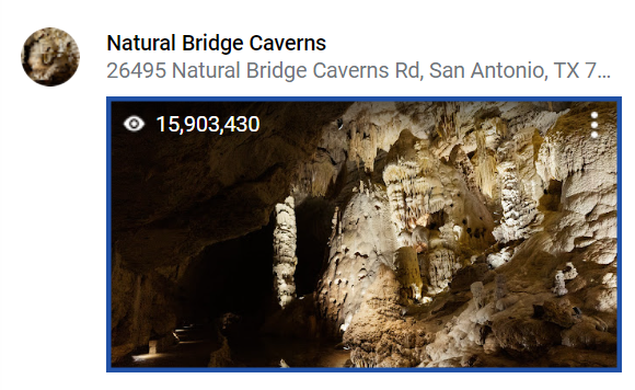 Caption: @tunaontour's Star Photo of Natural Bridge Caverns uploaded onto Google Maps on 2022-08-10 and showing star views of 15,903,430 as at 2023-12-26