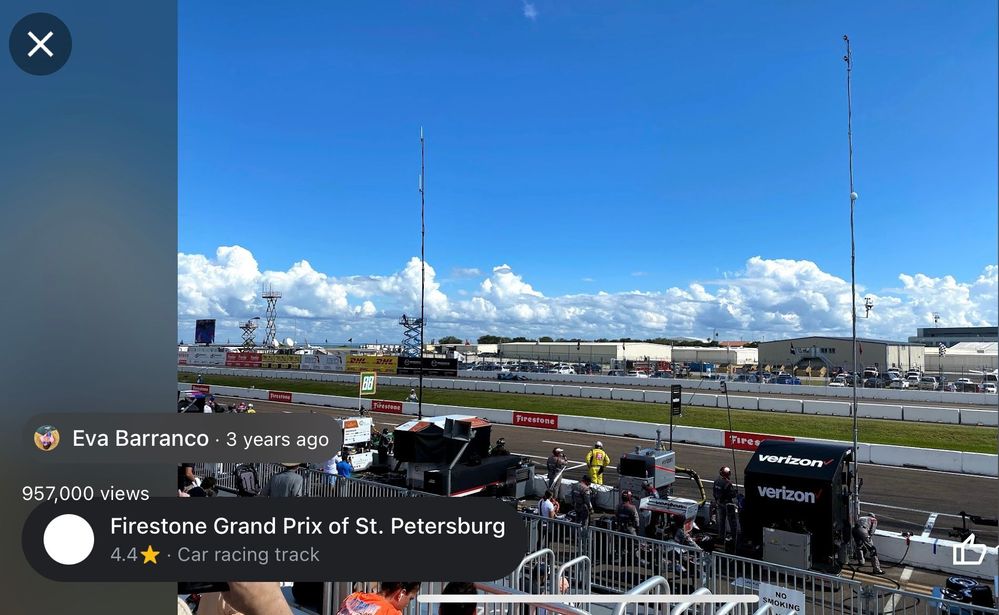Caption: @EvaBar's Star Photo of Firestone Grand Prix of St. Petersburg uploaded onto Google Maps on 2020-10-25 and showing star views of 957,000 as at 2023-12-27