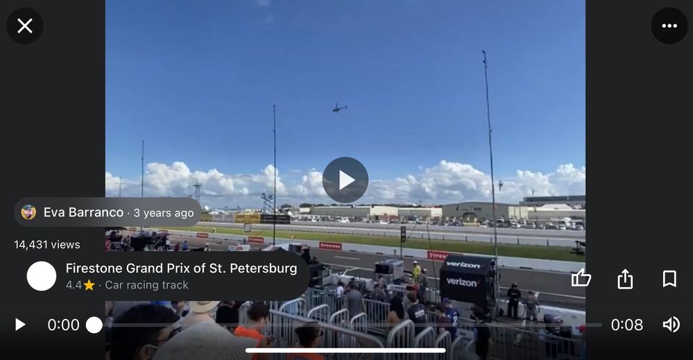 Caption: @EvaBar's Star Video of Firestone Grand Prix of St. Petersburg uploaded onto Google Maps on 2020-11-13 and showing star views of 14,431 as at 2023-12-27