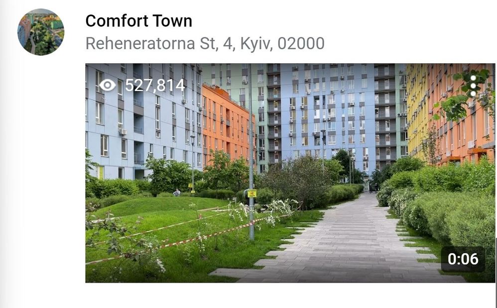 Caption: @ig_shevchenko's Star Video of Comfort Town uploaded onto Google Maps on 2021-05-20 and showing star views of 527,814 as at 2023-12-30