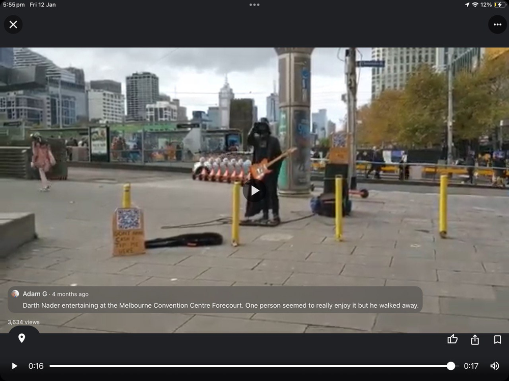 Caption: @AdamGT's Star Video of Melbourne Exhibition Centre Forecourt uploaded onto Google Maps on 2023-09-04 and showing star views of 3,634 as at 2023-12-31