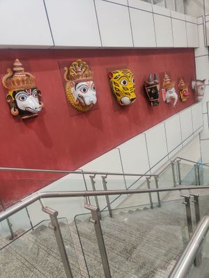 few design of masks of hindu dieties at the bhubaneswar airport premises