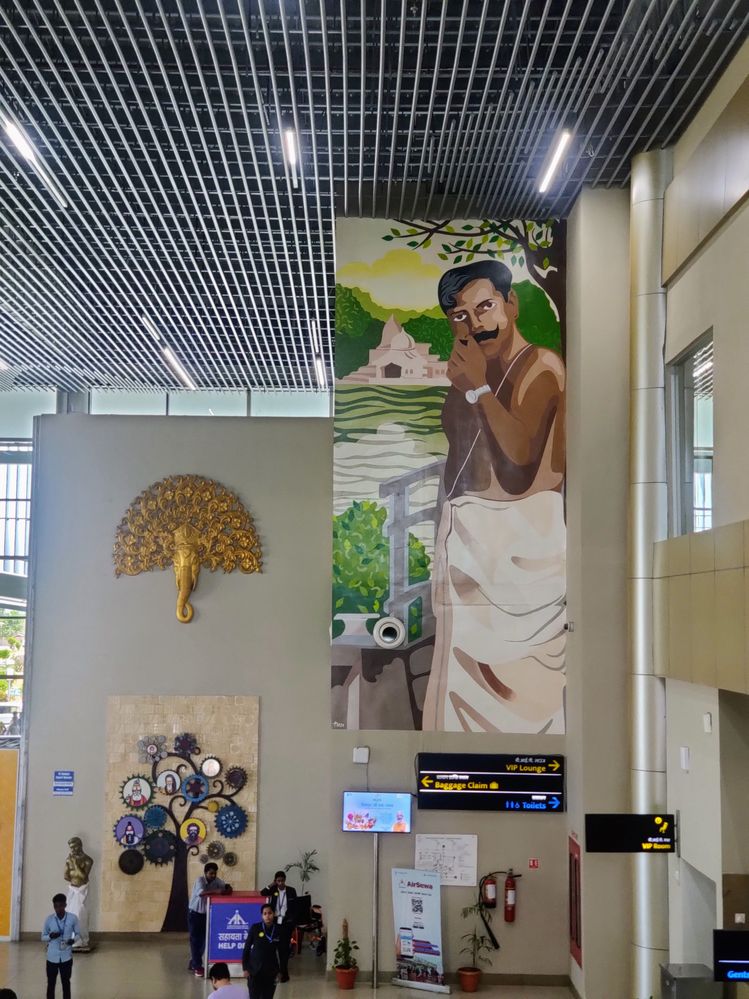 Inside decorated view of Prayagraj Airport with a big size banner of indian freedom fighter Chandrashekhar Azad