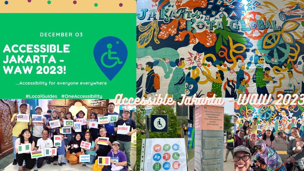 Caption: collage of poster and photos taken during Accessible  Jakarta - WAW 2023