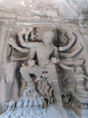 Rock-cut Statue of Hindu Diety Ardhnarishwar (Half Mother God and other Half Lord Shiva) , Photograph by LG NandKK
