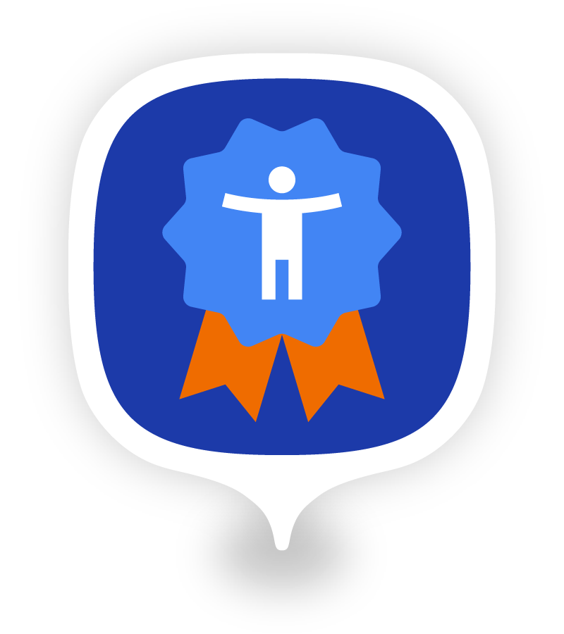Caption: An illustration of the new Accessibility Challenge Winner badge, showing a person in a blue-and-orange ribbon.