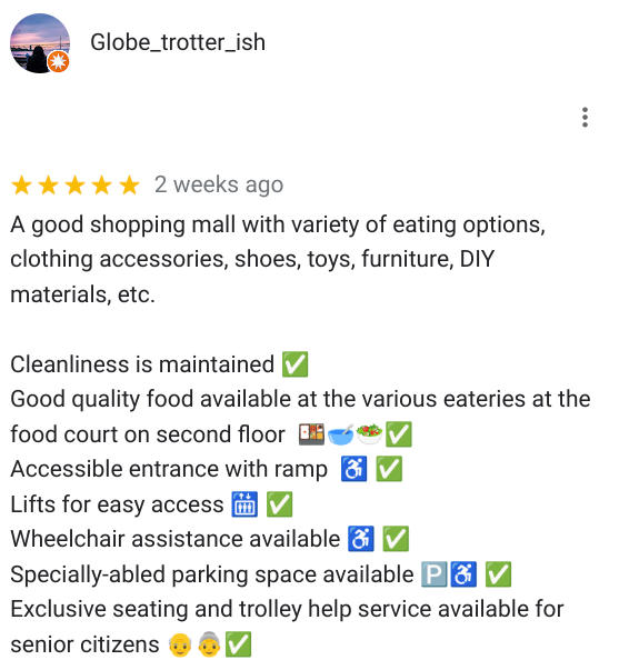 Caption: A screenshot of a part of @Globe_trotter_Ish’s review of the Korum Mall Thane.