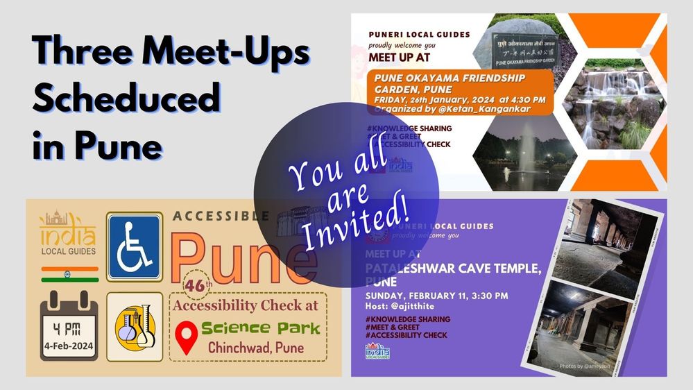 A collage of meet-up banners hosted by @Tushar_Suradkar, @Ketan_Kangankar and @ajitthite