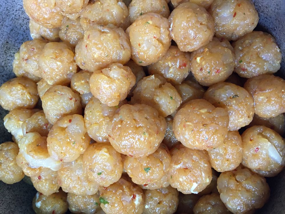 Minced Fresh Reef Fish Balls ready to be cooked