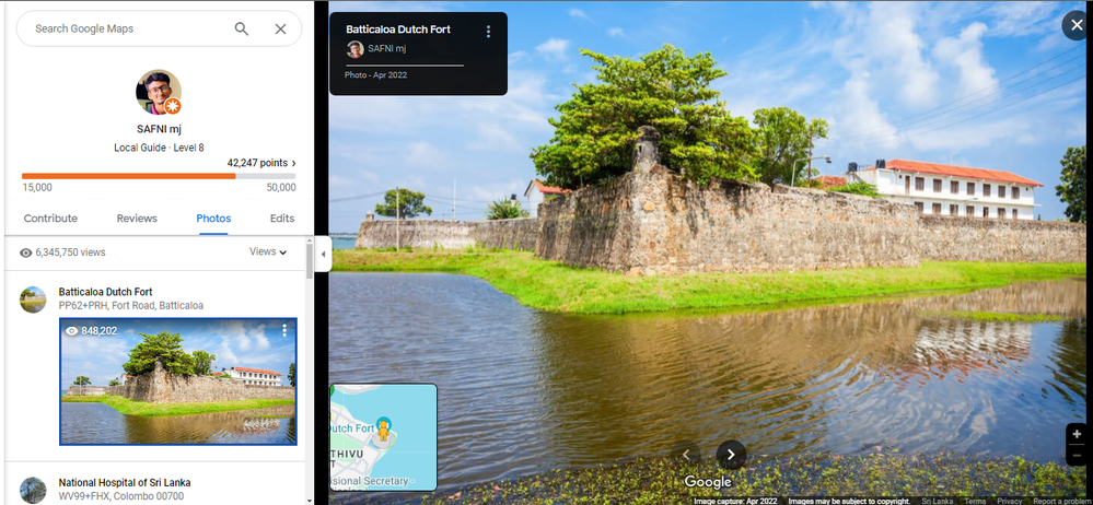 Caption: Star photo by @safni of Batticaloa Dutch Fort Srilanka uploaded into Google Maps on 01.04.2022 and showing star views of 848,202 as at 25.02.2024