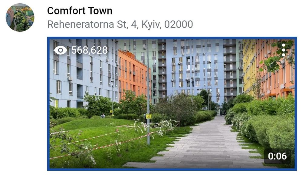 Caption: @ig_shevchenko's Star Video of Comfort Town uploaded onto Google Maps on 2021-05-20 and showing star views of 568,628 as at 2024-03-03