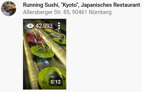 Caption: @LudwigGermany's Star Video of Running Sushi uploaded onto Google Maps on 2022-11-23 and showing star views of 42,093 as at 2024-03-07