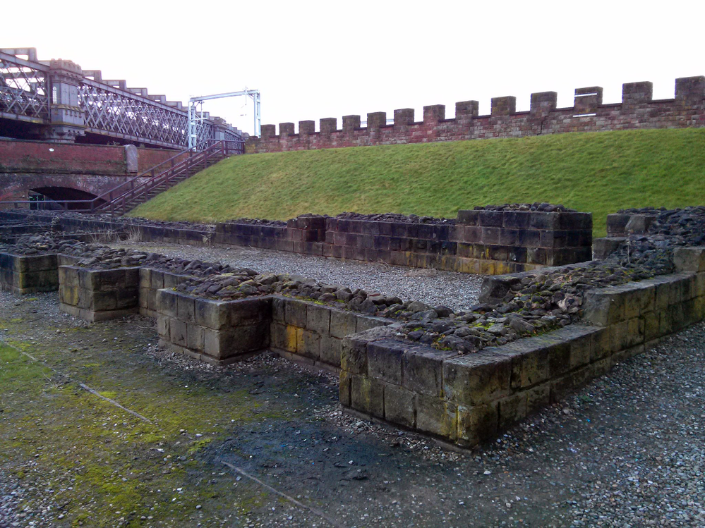Caption: some remains of the Roman fort seen in the Castlefield area of the city centre.